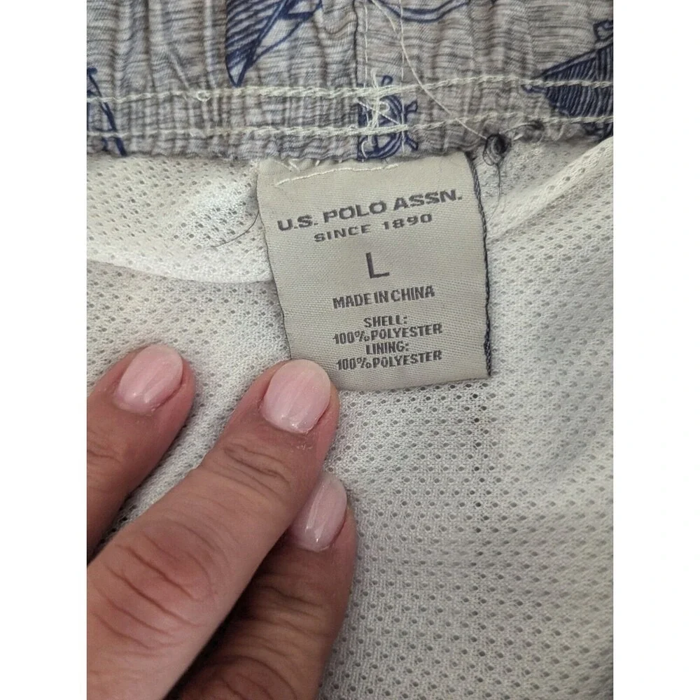 Nautical U.S. Polo Assn Sailboat Swim Trunks Shorts Men's Large‎ Gray Blue Lined